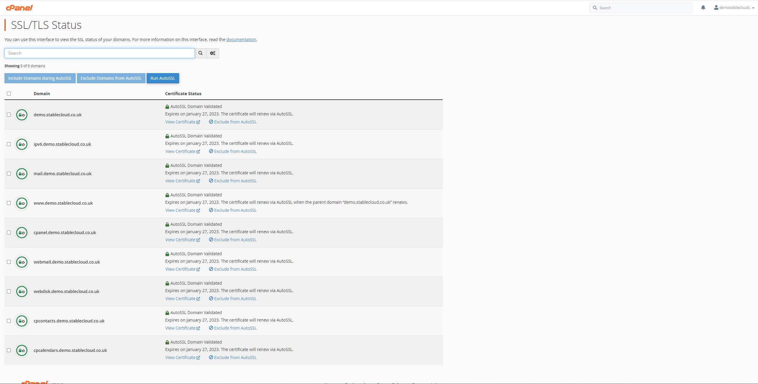 cPanel SSL management screenshot